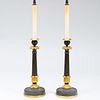 Pair of Charles X Ormolu and Patinated-Bronze Candlestick Lamps