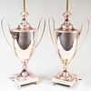 Pair of Silver Plate Urns Mounted as Lamps