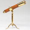 Convertable Brass and Oak Telescope with Collapsible Tripod Legs
