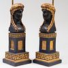 Pair of Egyptian Inspired Ebonized and Parcel-Gilt Table Lamps