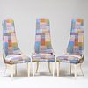 Set of Three Hollywood Regency Style  High Back Side Chairs Upholstered in Paul Smith Fabric