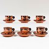Set of Six Italian Giustiniani Style 'Atticware' Cups and Saucers