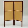English Two Panel Carved Mahogany and Baise Upholstered Screen