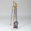 Set of Brass Fire Tools on Marble Base