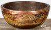 Turned wooden bowl, 19th c., with copper wrapped r