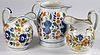 Three pearlware pitchers, 19th c., with floral dec