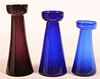 Three Blown Colored Glass Hyacinth Vases.