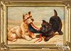 Oil on canvas of two Scotch terrier puppies