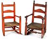 Two child's painted ladderback rocking chairs, lat
