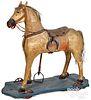 Large hide covered horse pull toy, late 19th c., 2