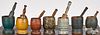 Collection of seven painted mortar and pestles, 19