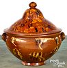 Large redware covered bowl, 19th c.