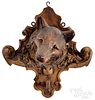 Black Forest carved wolf head wall plaque