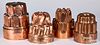 Four copper food molds, 19th c., tallest - 9".