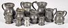Eleven English pewter measures, 18th/19th c., tall