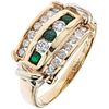 RING WITH EMERALDS AND DIAMONDS IN 14K AND 10K YELLOW GOLD Round cut emeralds and brilliant cut diamonds. Size: 10 ¼
