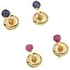 TWO PAIRS OF STUD EARRINGS WITH SAPPHIRES AND RUBIES IN 14K YELLOW GOLD Round cut sapphires ~0.12 ct and round cut rubies ~0.12 ct
