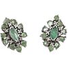 PAIR OF EARRINGS WITH EMERALDS AND DIAMONDS IN PALLADIUM SILVER Marquise, round, cabochon cut emeralds~1.70ct, 8x8 cut diamonds