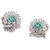 PAIR OF STUD EARRINGS WITH EMERALDS AND DIAMONDS IN PALLADIUM SILVER AND 14K WHITE GOLD Square cut emeralds, 8x8 cut diamonds
