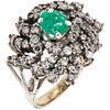 RING WITH EMERALD AND DIAMONDS IN PALLADIUM SILVER 1 Oval cut emeralds ~0.60 ct, 8x8 cut diamonds ~0.75 ct. Size: 5