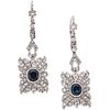 PAIR OF EARRINGS WITH SAPPHIRES AND DIAMONDS 10K WHITE GOLD Oval cut sapphires~0.80 ct, 8x8 cut diamonds ~0.80 ct