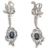 PAIR OF EARRINGS WITH SAPPHIRES AND DIAMONDS IN PALLADIUM SILVER Oval cut sapphires ~0.70 ct, 8x8 cut diamonds ~0.50 ct