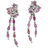 PAIR OF EARRINGS WITH RUBIES AND DIAMONDS IN PALLADIUM SILVER Marquise cut rubies ~3.50 ct, 8x8 cut diamonds ~0.50 ct. Weight: 12.6 g
