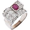 RING WITH RUBY AND DIAMONDS IN PALLADIUM SILVER 1 Oval cut ruby ~0.35 ct, 8x8 cut diamonds ~0.60 ct. Weight: 7.3 g. Size: 9 ½