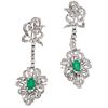 PAIR OF EARRINGS WITH EMERALDS AND DIAMONDS IN PALLADIUM SILVER Octagonal cut emeralds ~ 0.78ct, 8x8, baguette and Swiss cut diamonds