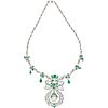 CHOKER WITH CULTURED PEARL, EMERALDS AND DIAMONDS IN 12K WHITE GOLD Weight: 58.4 g