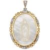 MEDAL WITH MOTHER OF PEARL AND DIAMONDS IN 18K WHITE AND YELLOW GOLD Virgin of Guadalupe in carved mother of pearl and diamonds
