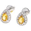 PAIR OF STUD EARRINGS WITH CITRINES AND DIAMONDS IN 14K WHITE GOLD Pear cut citrines ~0.80 ct, Brilliant cut diamonds ~0.08 ct