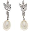 PAIR OF EARRINGS WITH CULTURED PEARLS AND DIAMONDS IN 14K WHITE GOLD White pearls, 8x8 cut diamonds ~0.12 ct. Weight: 2.9 g