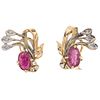 PAIR OF EARRINGS WITH RUBIES AND DIAMONDS IN 14K YELLOW GOLD AND PALLADIUM SILVER Oval cut rubies ~0.70ct, 8x8 cut diamonds~0.14ct