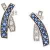 PAIR OF STUD EARRINGS WITH SAPPHIRES AND DIAMONDS IN 14K WHITE GOLD Round cut sapphires ~0.50 ct, Brilliant cut diamonds ~0.06 ct
