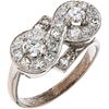 RING WITH DIAMONDS IN PALLADIUM SILVER Brilliant and 8x8 cut diamonds ~0.75 ct. Weight: 4.2 g. Size: 7