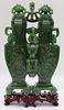 Carved Nephrite? Double Urn with Ring Handles.