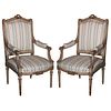 Pair Louis XVI Style Jansen Fauteuils Arm Chairs