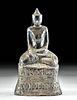 18th C. Burmese Silver Buddha on Lotus Throne