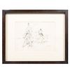 RICARDO MARÍN. (México, siglo XX) Quijote y Sancho Panza. Firmada. Tinta sobre papel. Enmarcada. 23 x 31 cm