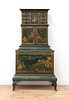 A Northern European green-lacquered and japanned cabinet on stand,