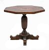 A walnut and inlaid octagonal pedestal centre table,
