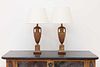 A pair of gilt-spelter urn form table lamps,