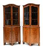 A pair of French Louis XVI kingwood corner cupboards,