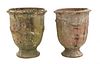Two similar 'Poterie d'Anduze' glazed terracotta garden urns,