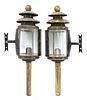 A pair of Regency iron and brass cylindrical carriage lamps,