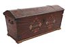 A Scandinavian painted pine and iron-bound trunk,