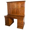 1850s English Mahogany Estate Desk with Molded Cornice Upper Cupboard