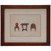 19th Century Framed Illustration of Three-Piece Furniture Set from France