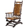 Rocking Chair in Mahogany with Tufted Leather Upholstery